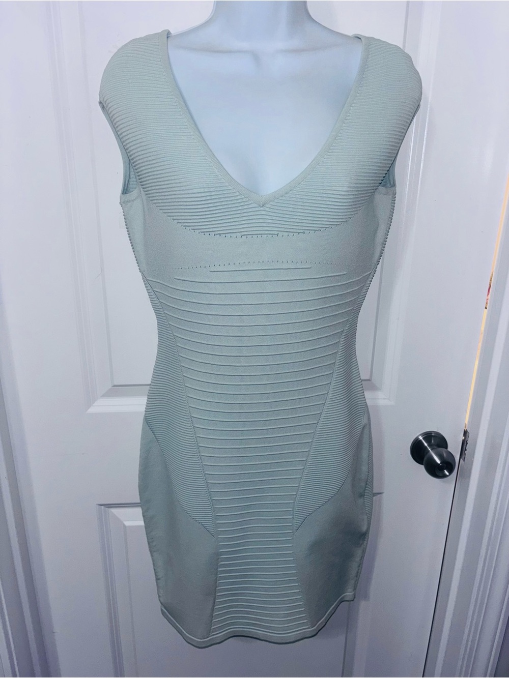 Chic Sleeveless Giana Bini Ribbed Mint Green Bodycon Dress - Sz small